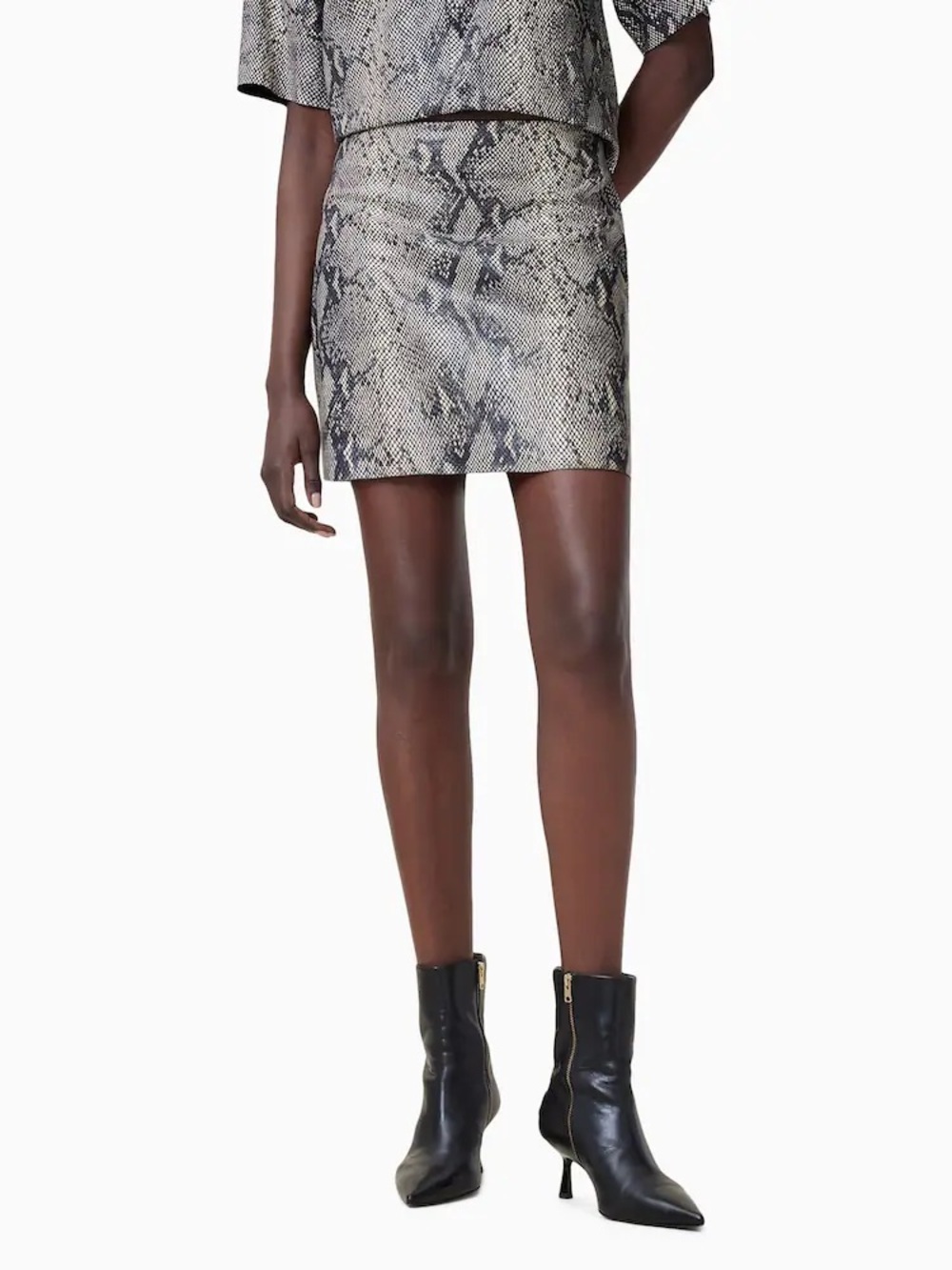 AllSaints Renai Skirt Snake-Print Mini Skirt - Gray